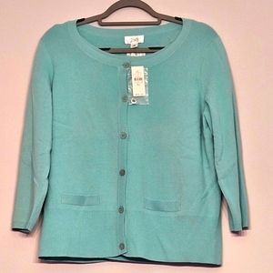 Ann Taylor Loft Aqua Seafoam Blue Cardigan Sweater Set